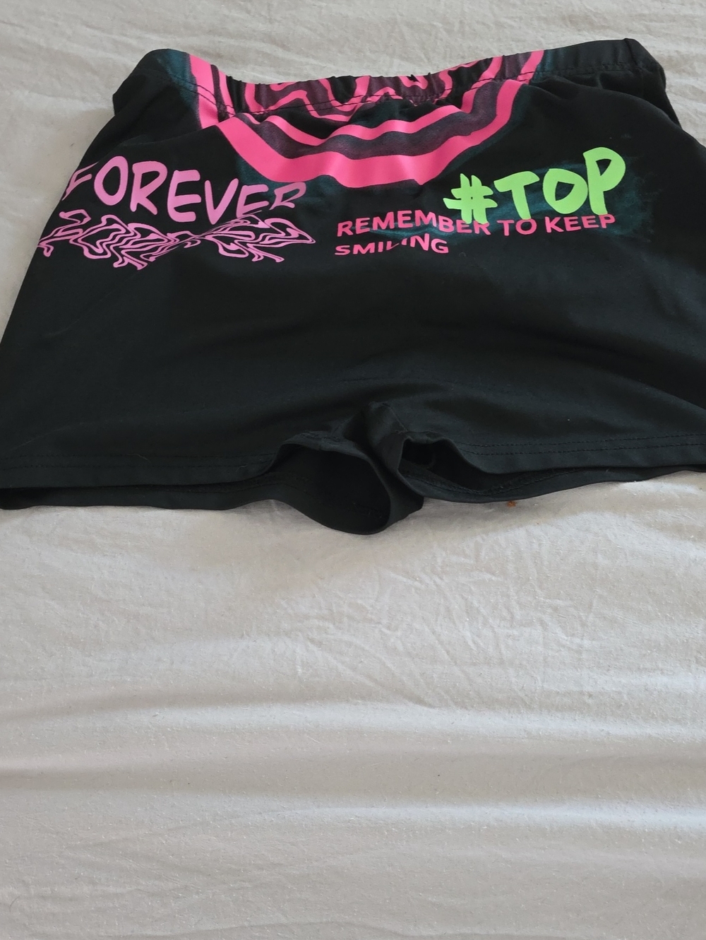 SHEIN Black Bike Shorts with Pink & Neon Green Graphic